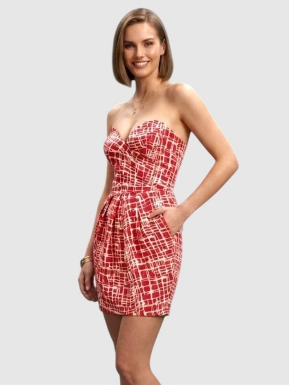 Ark & Co Sweetheart Strapless Tulip Mini Dress Geo Print Origami  Style Folds